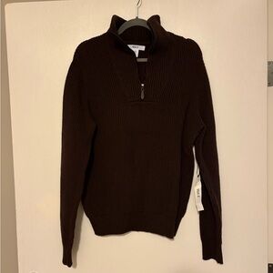 NWT WILT Men's Half-Zip Ribbed Sweater — Brown
